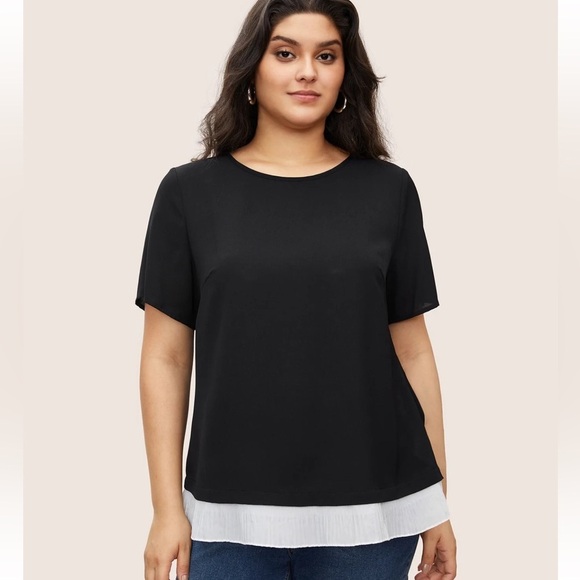 BloomChic Plus Size Round Neck Contrast Ruffle Trim Blouse - Picture 1 of 7